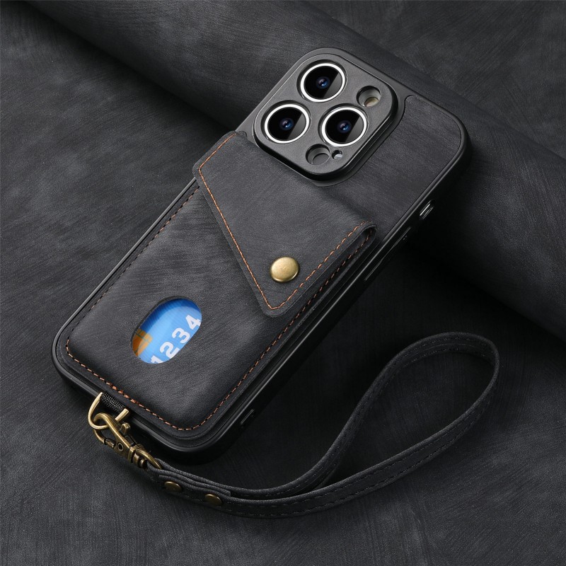 Suitable for iPhone Wallet Case Skin-friendly Texture Hanging Rope Car-mounted Magnetic Buckle 