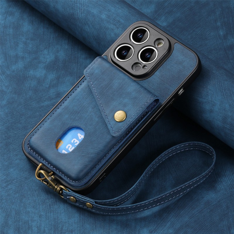 Suitable for iPhone Wallet Case Skin-friendly Texture Hanging Rope Car-mounted Magnetic Buckle 