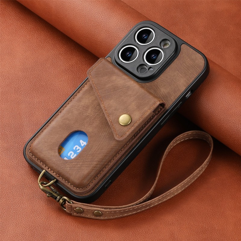 Suitable for iPhone Wallet Case Skin-friendly Texture Hanging Rope Car-mounted Magnetic Buckle 