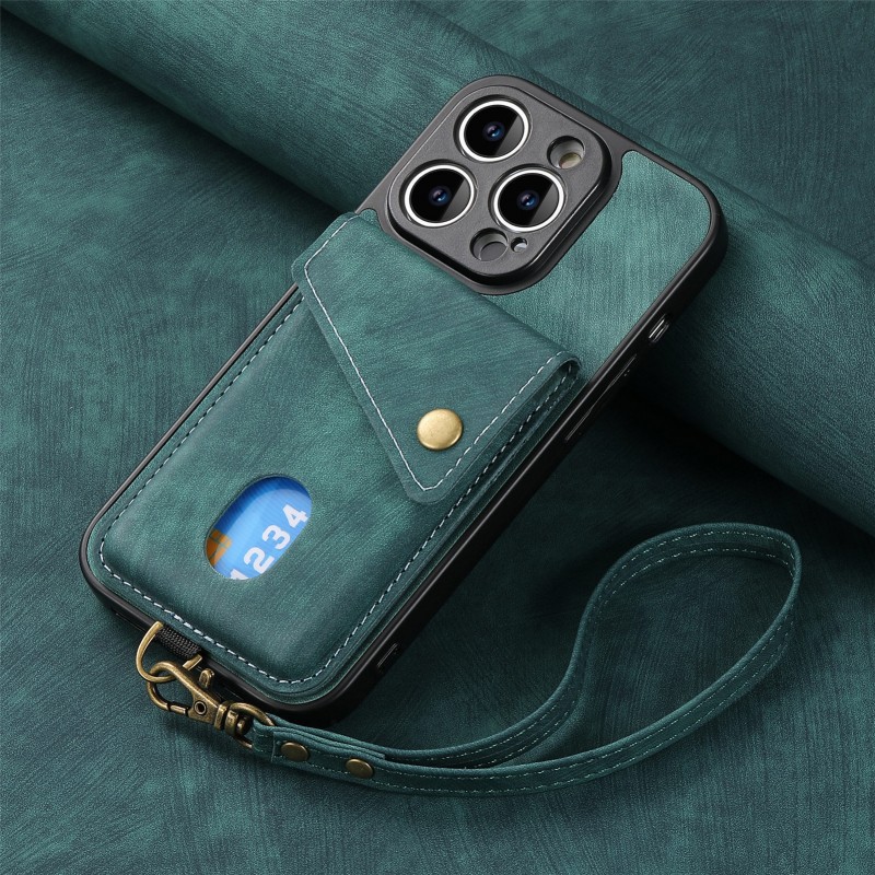 Suitable for iPhone Wallet Case Skin-friendly Texture Hanging Rope Car-mounted Magnetic Buckle 